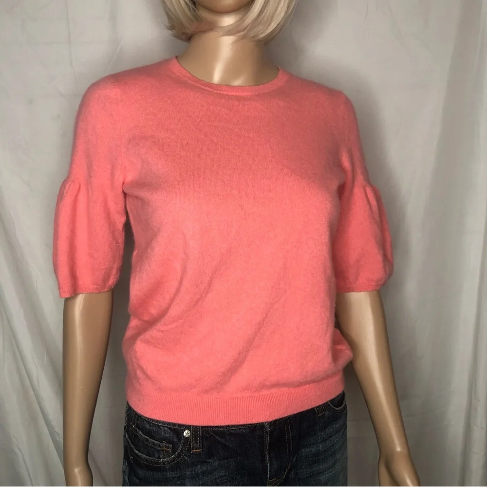 Nordstrom Signature cashmere crew neck puff sleeve pullover sweater pink szS